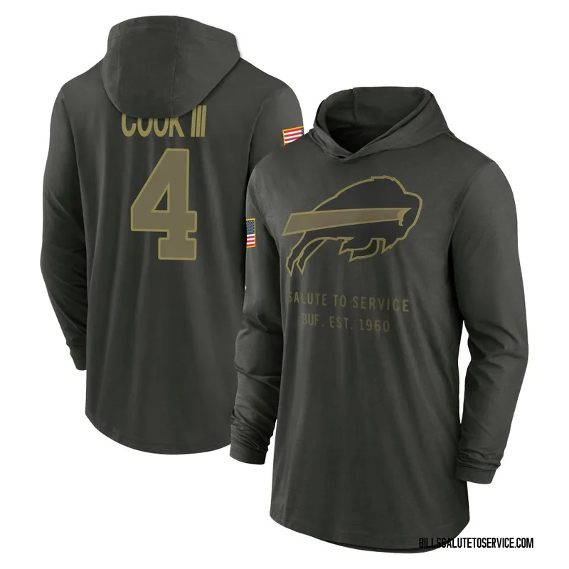 Men's James Cook III Buffalo Bills Green Forest/ 2025 Salute to Service Sideline Lightweight Hooded Pullover Long Sleeve T-Shirt