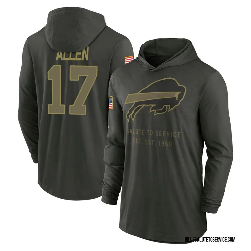 Men's Josh Allen Buffalo Bills Green Forest/ 2025 Salute to Service Sideline Lightweight Hooded Pullover Long Sleeve T-Shirt
