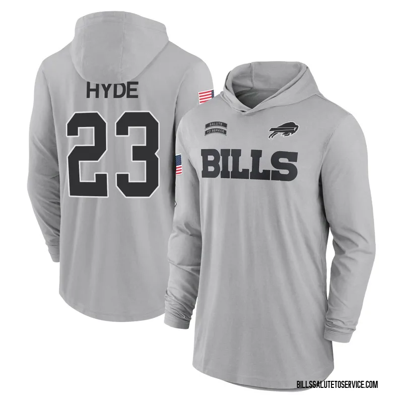 Men's Micah Hyde Buffalo Bills Gray 2024 Salute to Service Lightweight Performance Long Sleeve Hooded T-Shirt