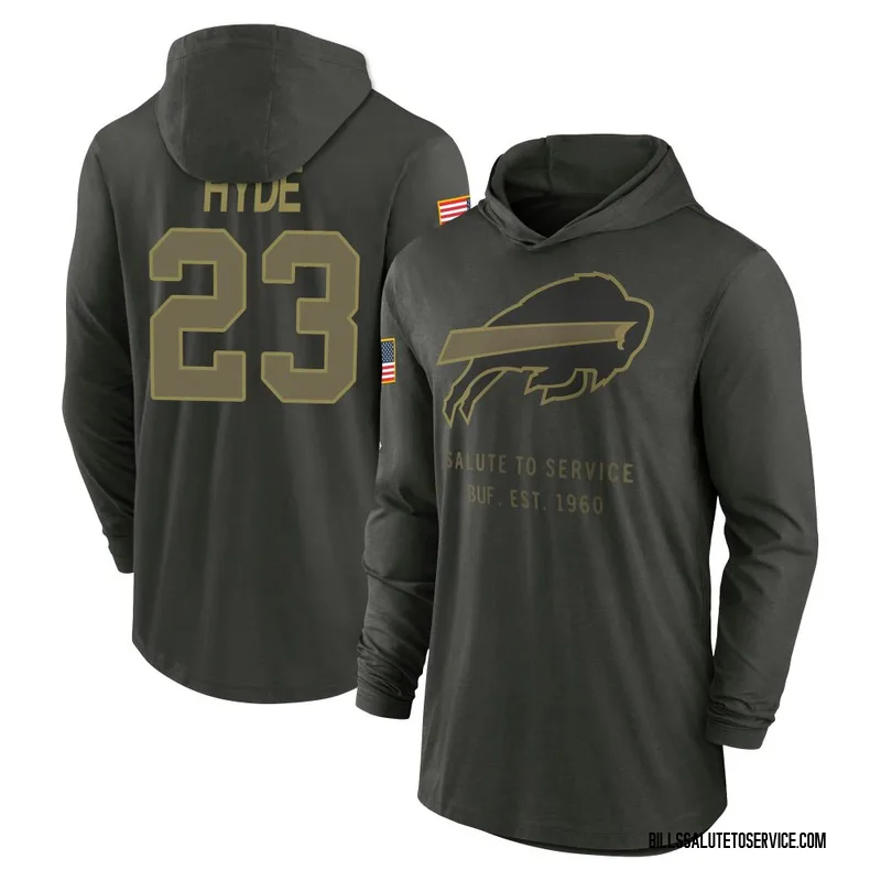 Youth Micah Hyde Buffalo Bills Green Forest/ 2025 Salute to Service Sideline Lightweight Hooded Pullover Long Sleeve T-Shirt